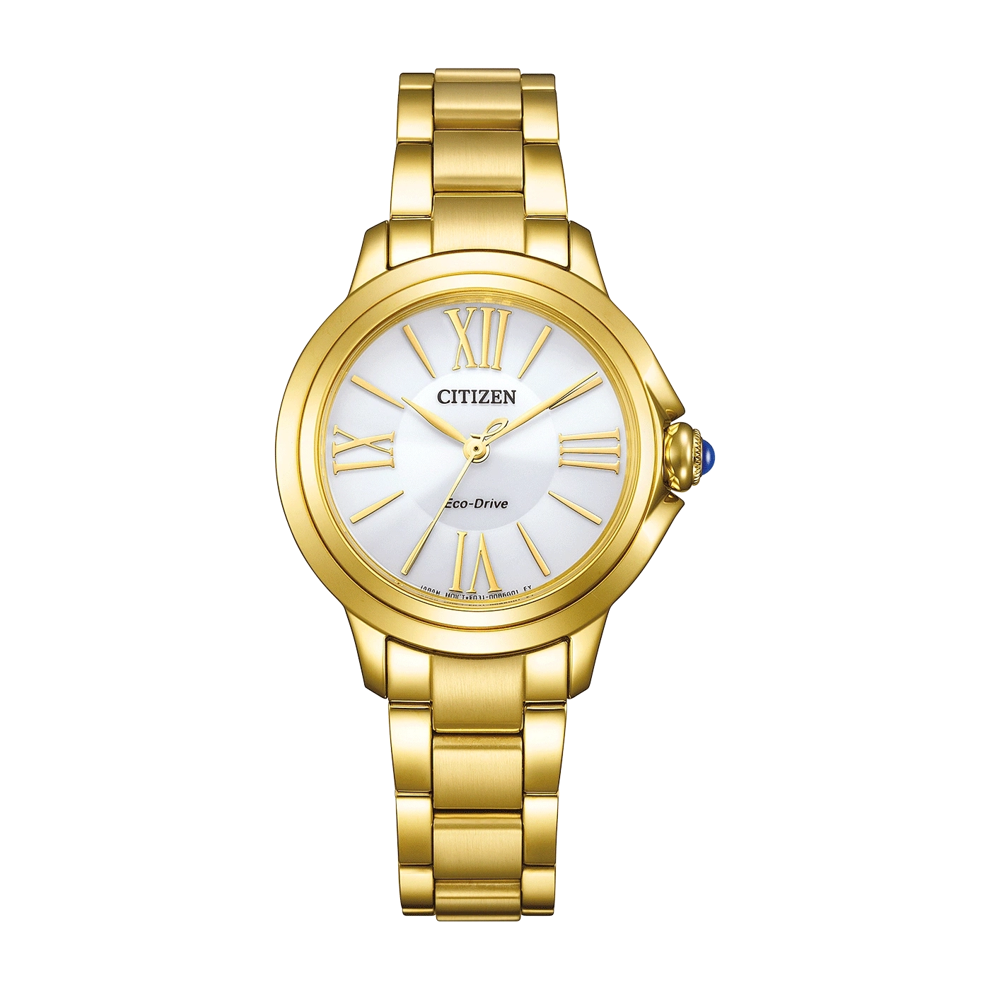 Goldene Citizen Eco-Drive Uhr mit weißem Zifferblatt und goldenem Armband