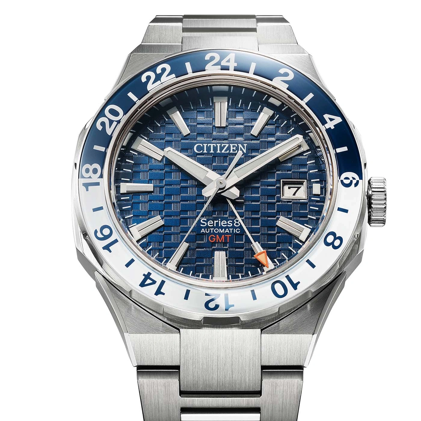 Citizen Series 8 GMT Automatik-Uhr mit blauem Zifferblatt und Stahlarmband