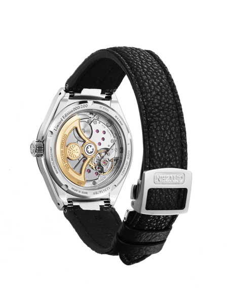 Citizen-Uhr, Rückseite mit Mechanismus, Lederarmband, limitierte Auflage.