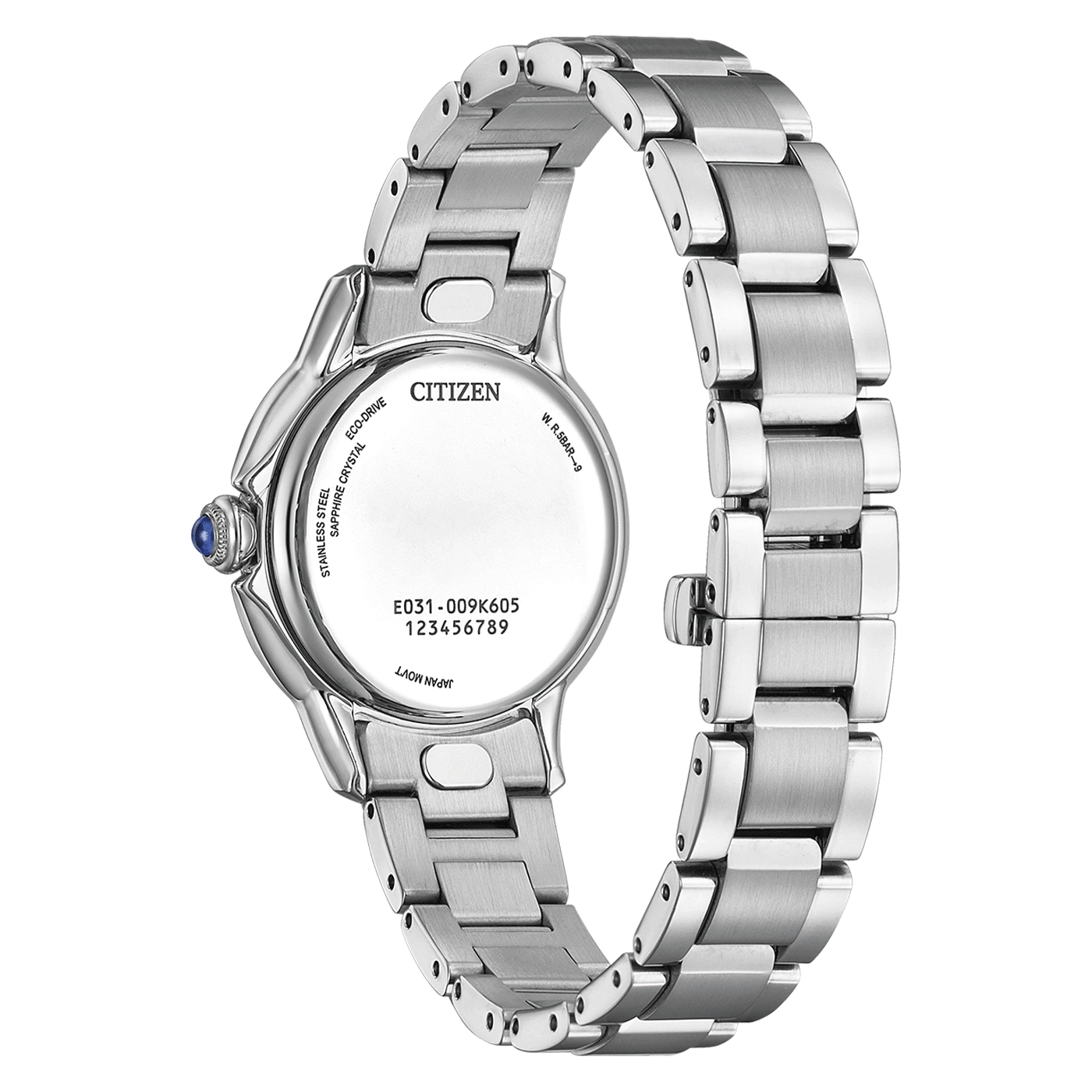 Citizen-Uhrrückseite, Edelstahl, Eco-Drive, Saphirkristall, Japan Movt, W.R.5BAR-9