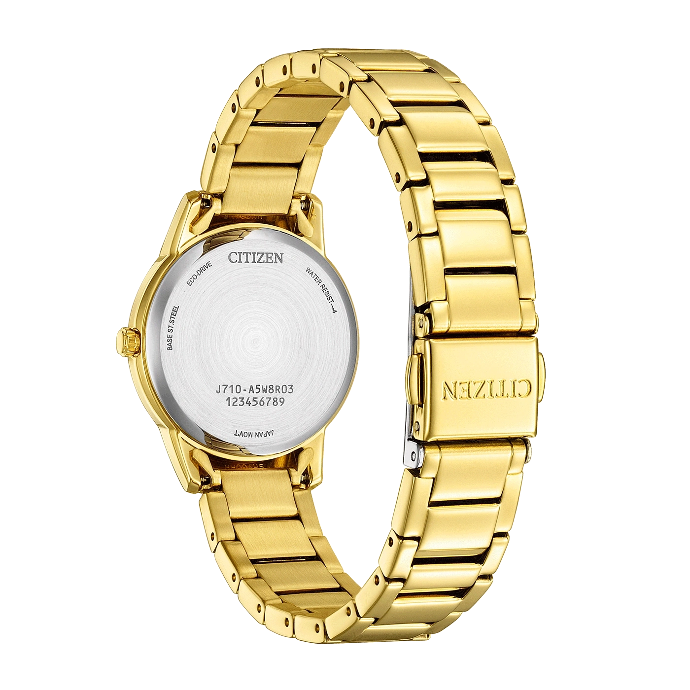 Citizen Uhr, gold, Rückansicht, Eco-Drive, wasserdicht, japanisches Uhrwerk.