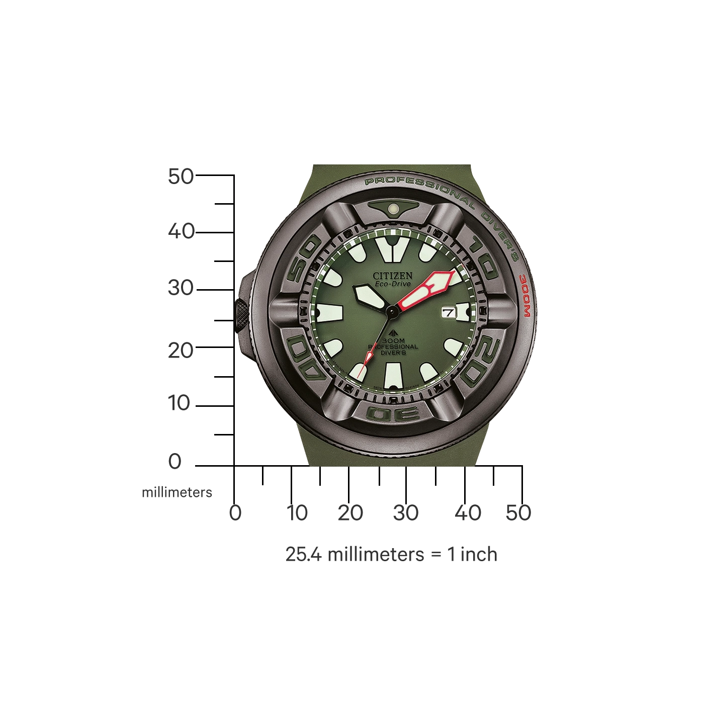 Citizen Eco-Drive Uhr mit grünem Zifferblatt und Armband, 300M Professional Diver's.