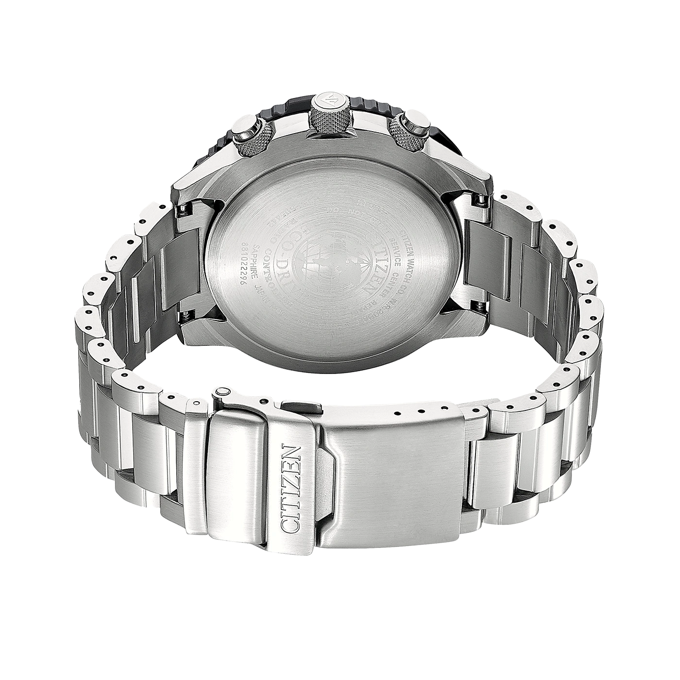 Citizen-Uhr, Edelstahlarmband, Eco-Drive, Saphirglas, wasserdicht, Rückseite