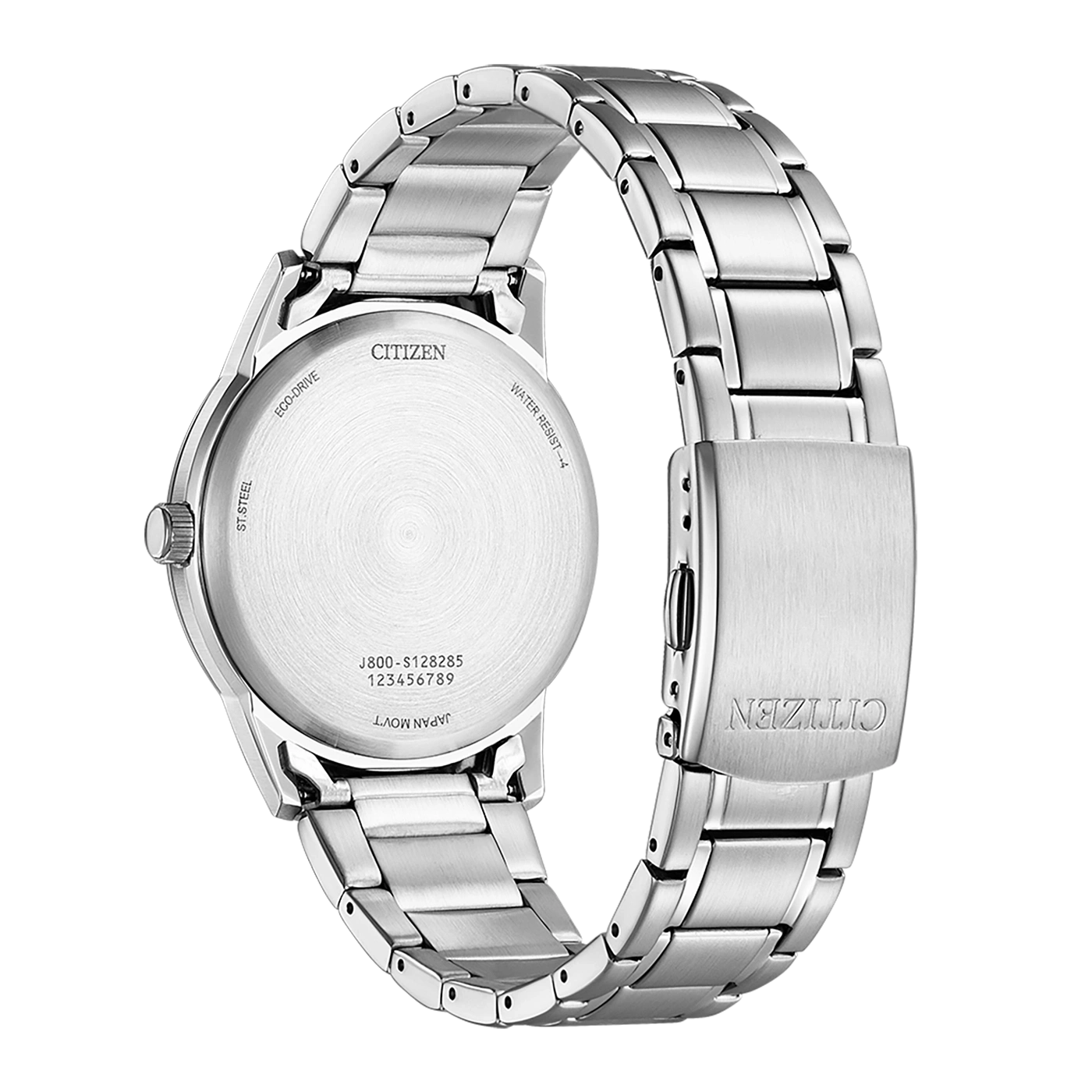 Citizen-Uhrenrückseite, Edelstahl, Eco-Drive, wasserdicht, japanisches Uhrwerk.