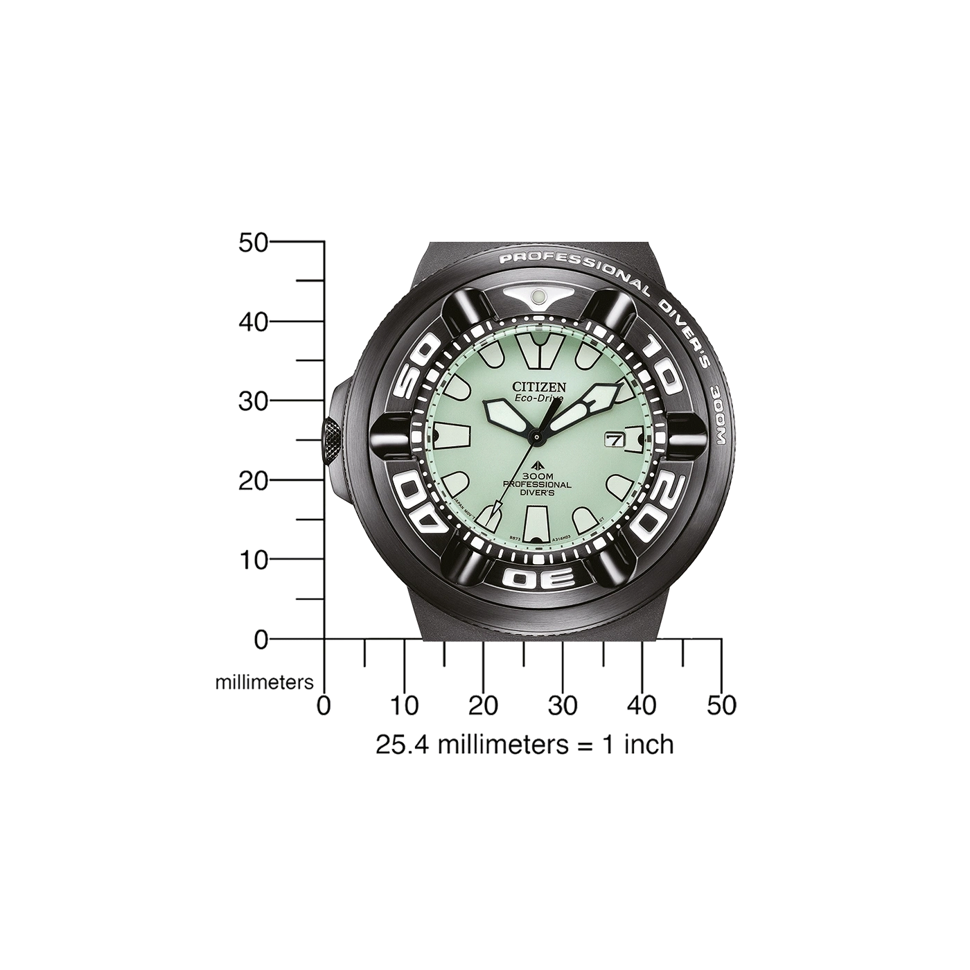 Citizen-Uhr mit Skala, schwarz und grün, professioneller Taucher, 300M, Eco-Drive