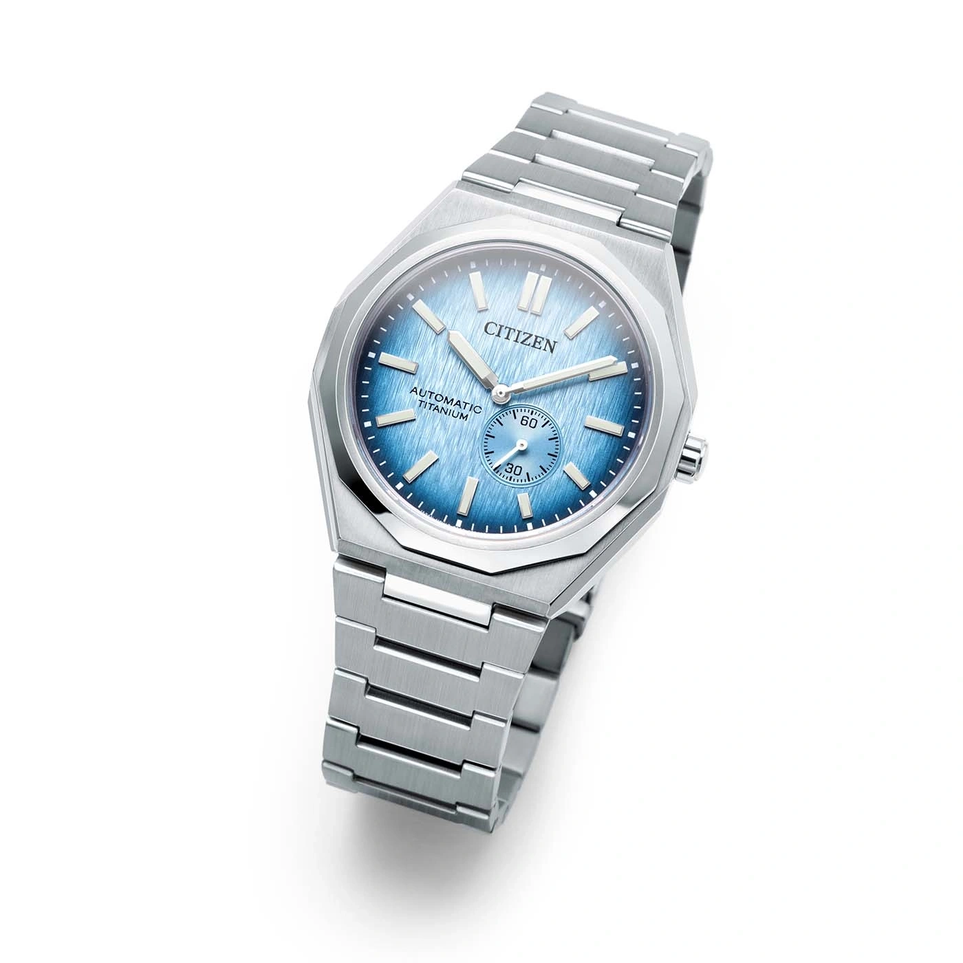 Citizen-Uhr mit blauem Zifferblatt und Titanarmband, Automatikwerk
