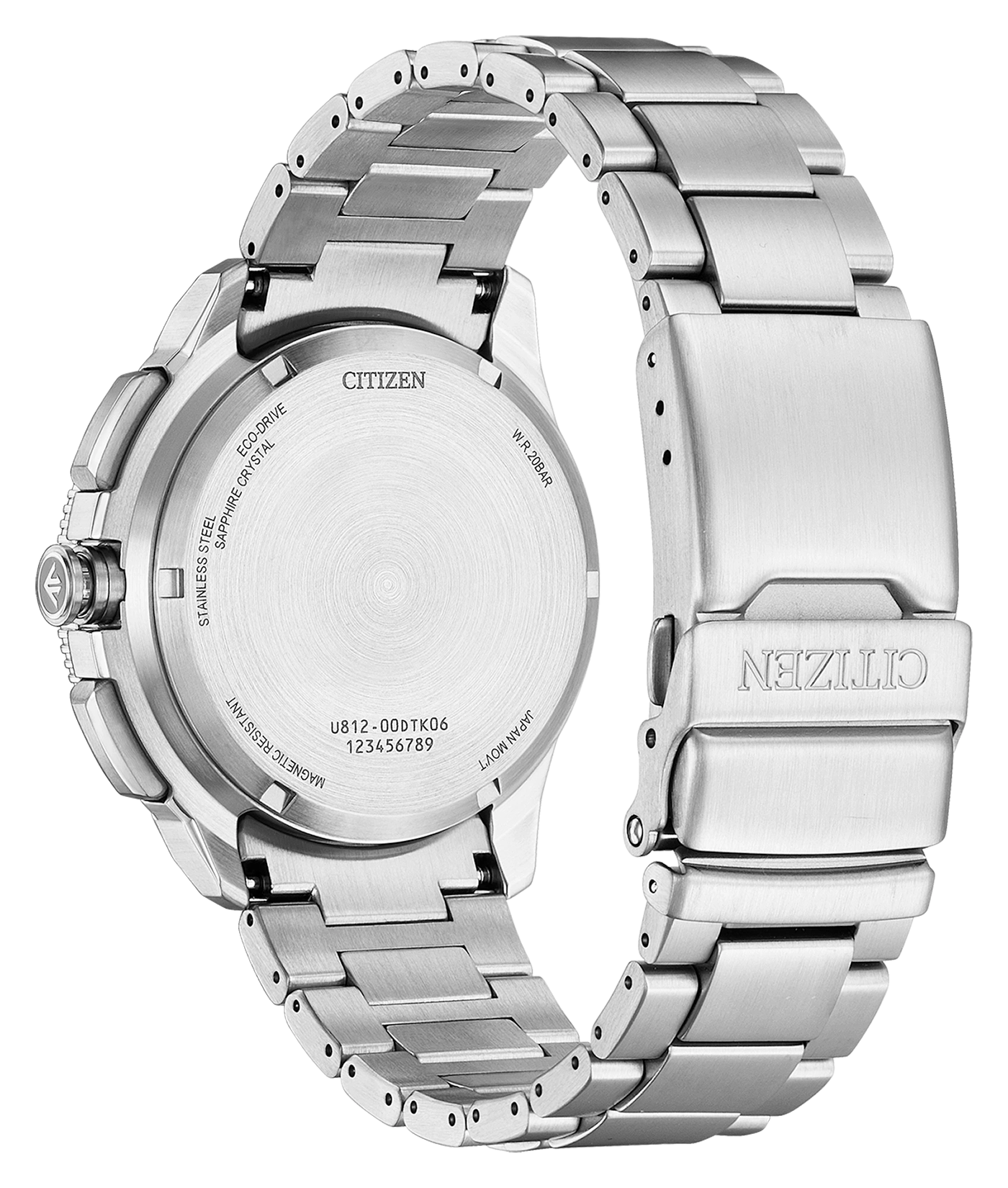 Rückseite einer silbernen Citizen Eco-Drive Uhr
