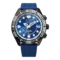 Citizen-Uhr mit blauem Armband und Zifferblatt, schwarzer Lünette und weißen Markierungen.