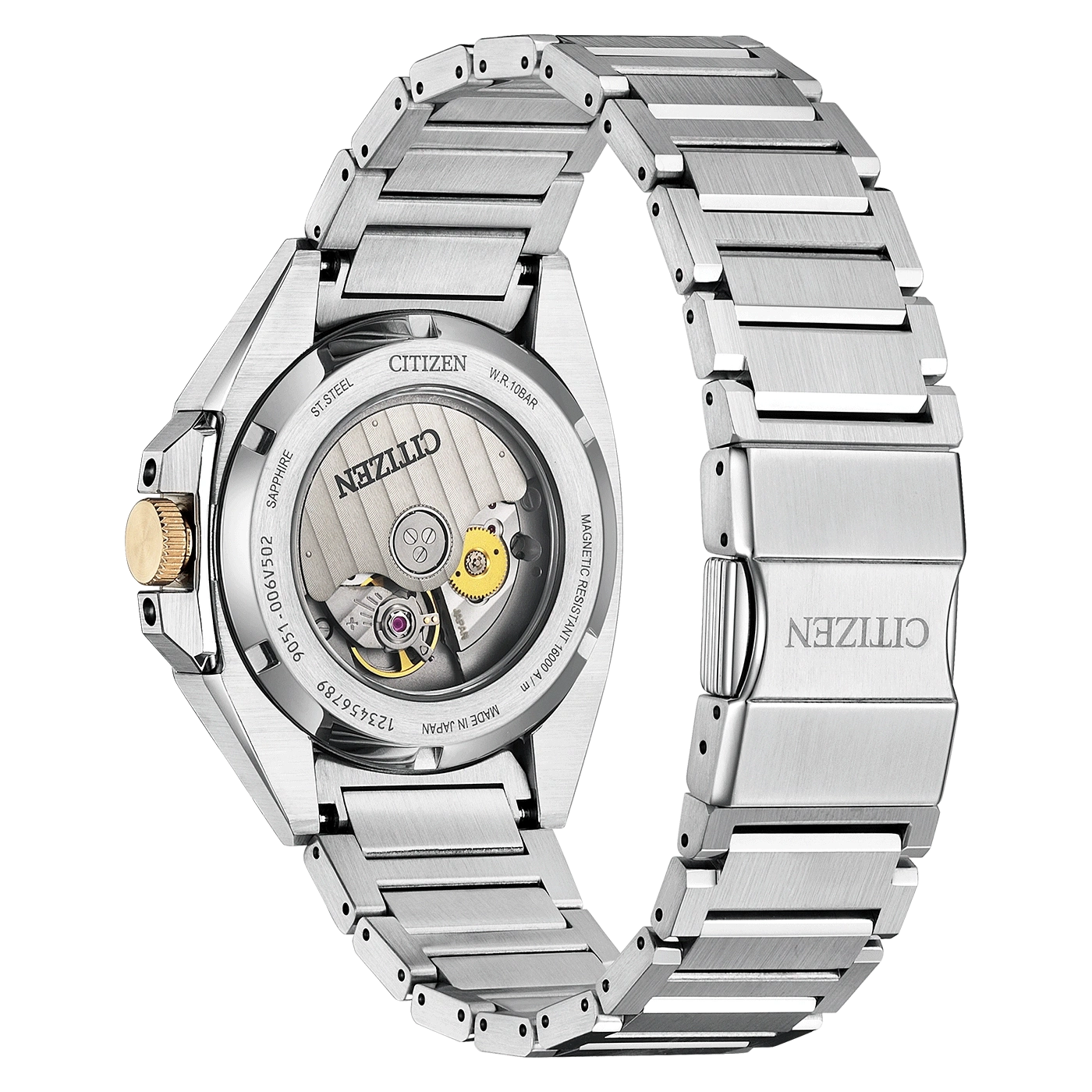 Citizen-Uhr, Rückseite mit Mechanismus, Edelstahl, Saphirglas, wasserdicht
