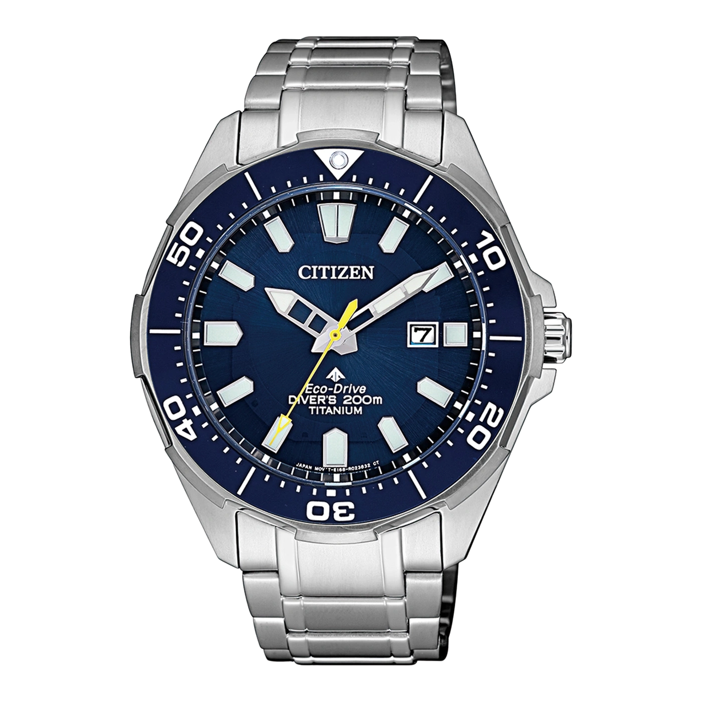 Citizen-Uhr mit blauem Zifferblatt, Titan, Eco-Drive, Taucheruhr, Datumsanzeige, Edelstahlarmband