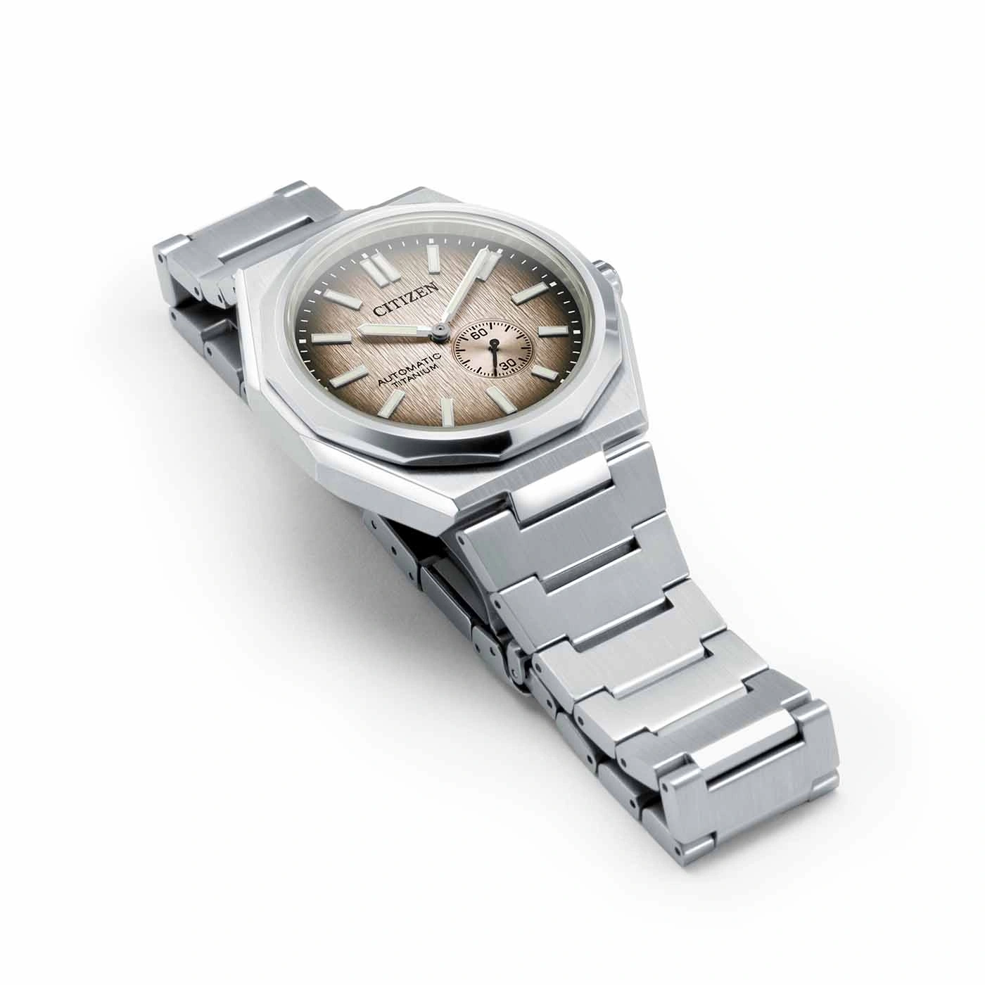 Citizen-Uhr mit silbernem Armband und braunem Zifferblatt, Automatik-Titan.