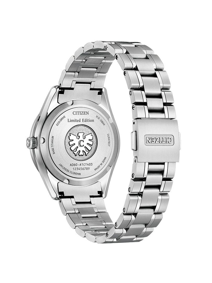 Citizen-Uhrrückseite, Titan, limitierte Auflage, Eco-Drive, magnetisch, hergestellt in Japan