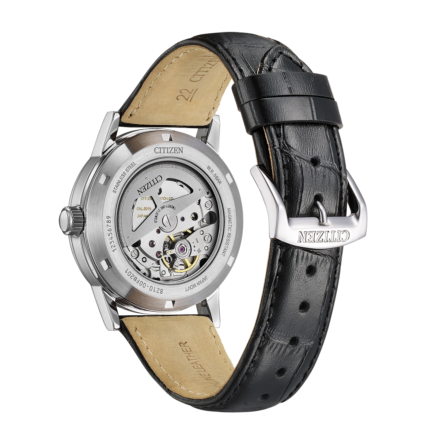 Rückseite einer Citizen Automatik-Uhr mit Lederarmband