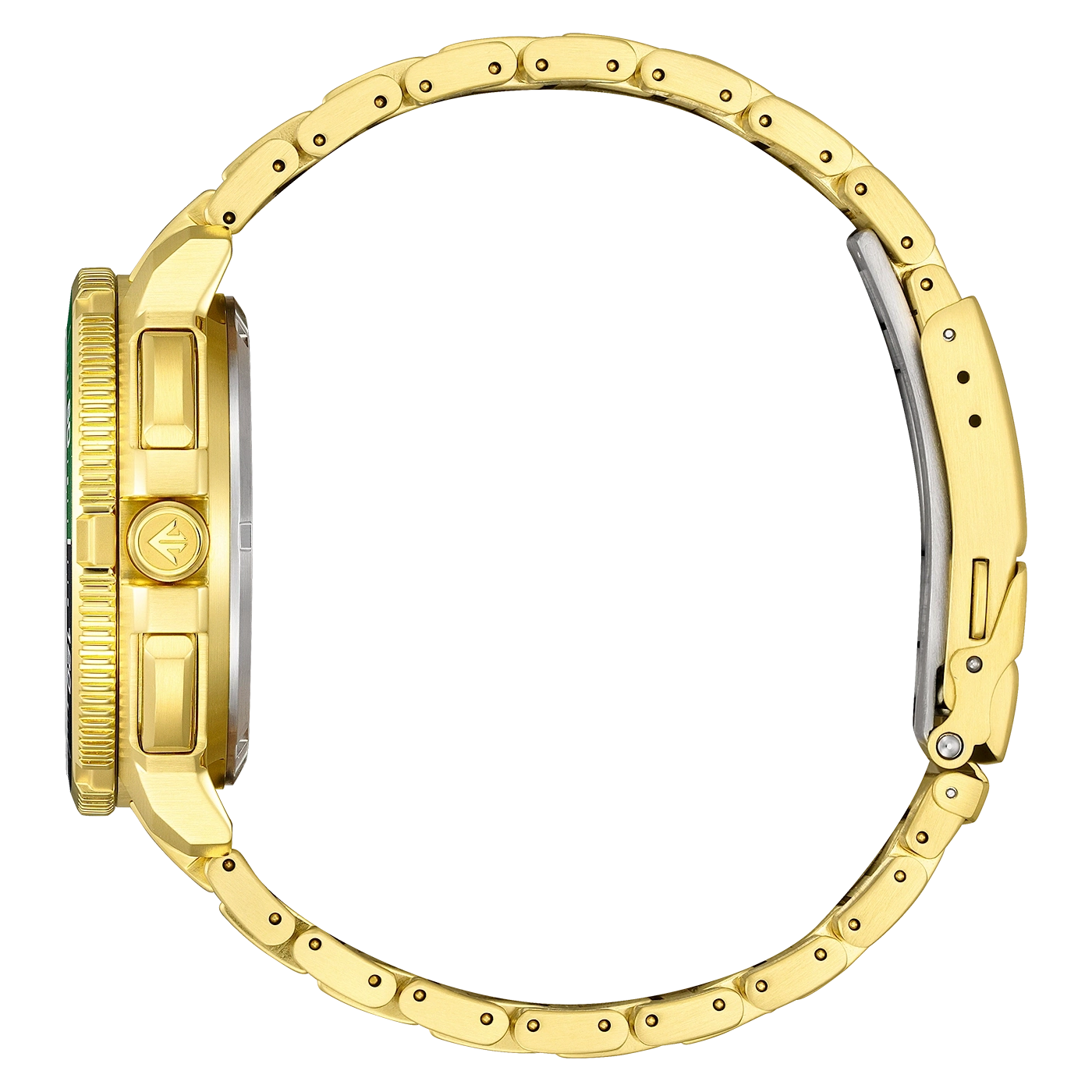 Ein goldenes Uhrenarmband mit schwarzem Hintergrund.