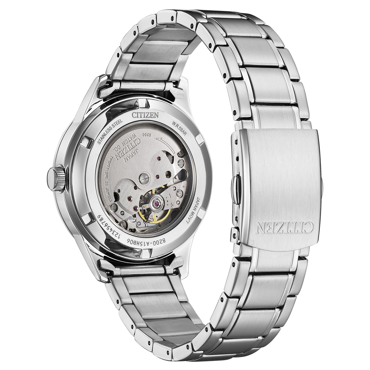 Citizen-Uhr, Rückseite, Edelstahl, Automatikwerk, sichtbarer Mechanismus, Japan