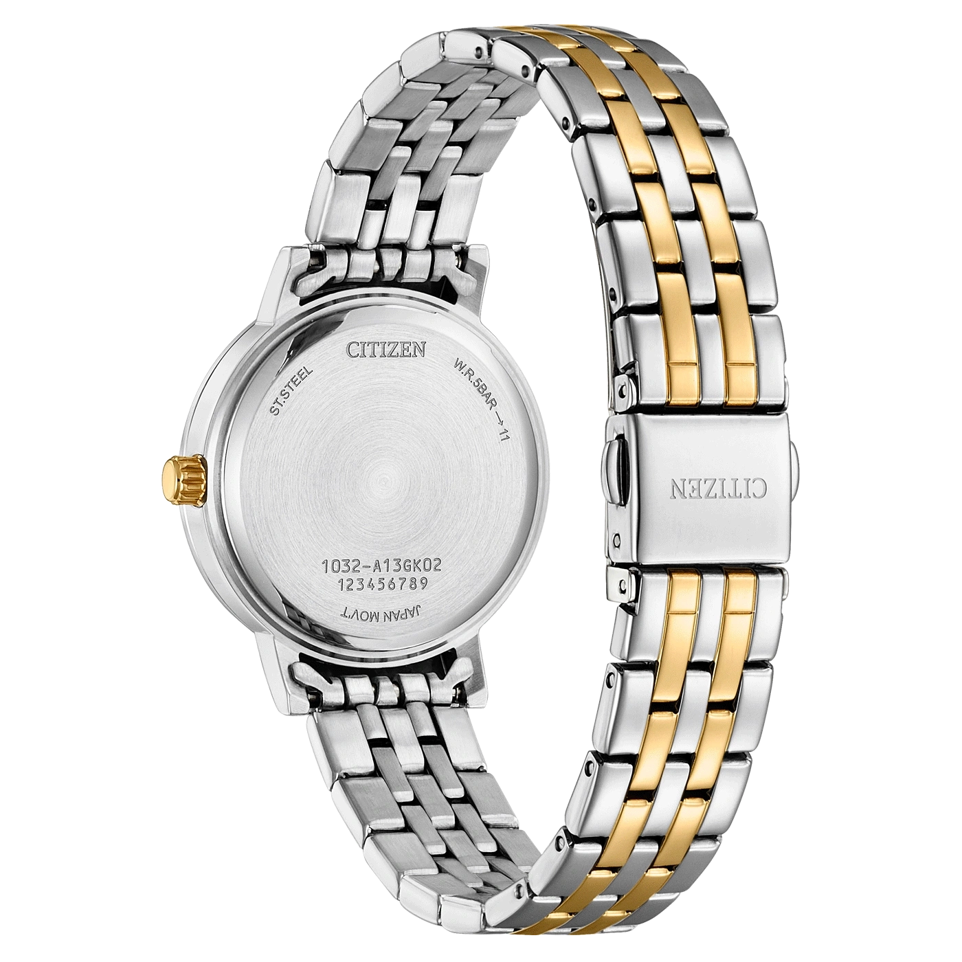 Citizen-Uhr, Edelstahl, Goldakzente, japanisches Uhrwerk, elegantes Design