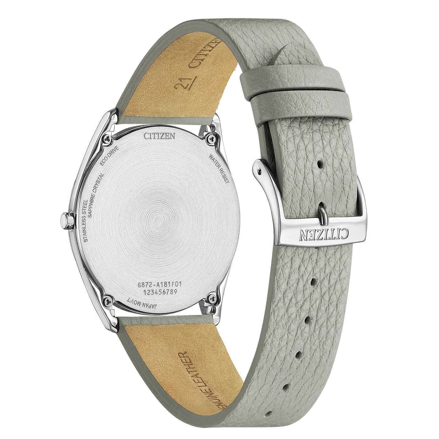 Citizen-Uhrrückseite, Edelstahl, Lederarmband, wasserdicht, Eco-Drive, Saphirkristall