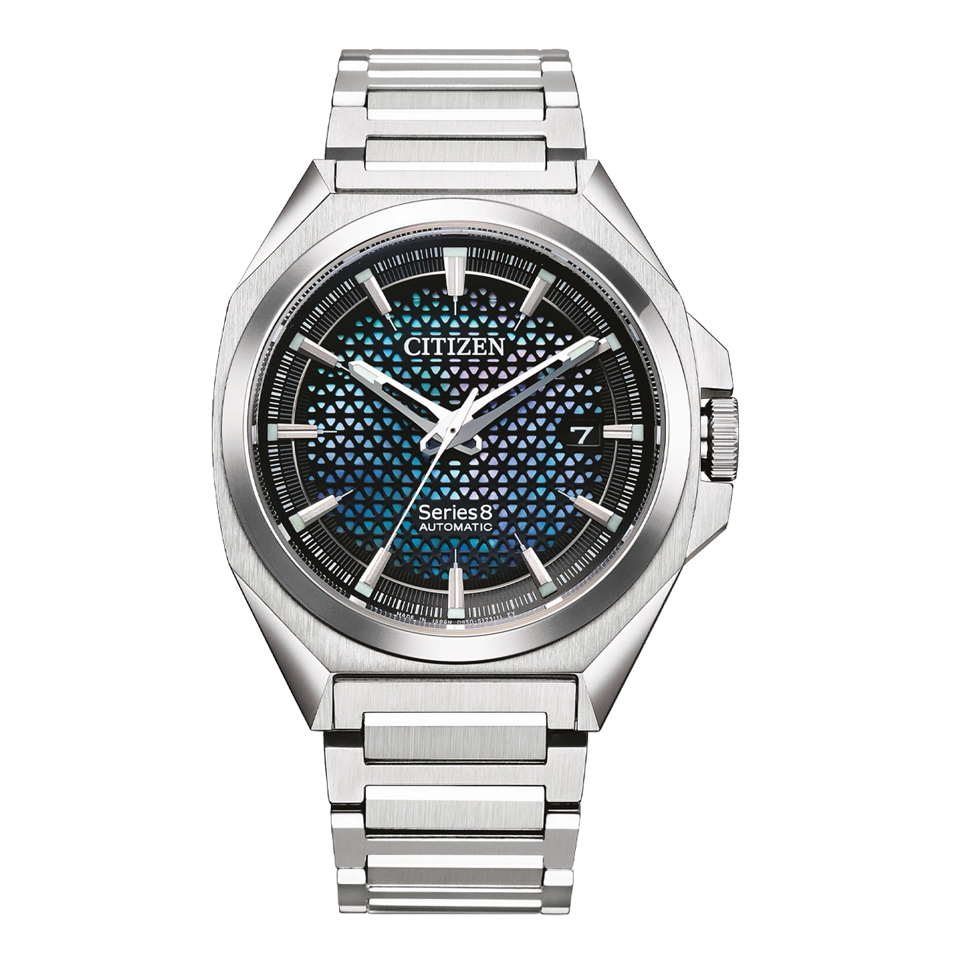 Citizen Series 8 Automatikuhr mit geometrischem Zifferblatt und Stahlarmband