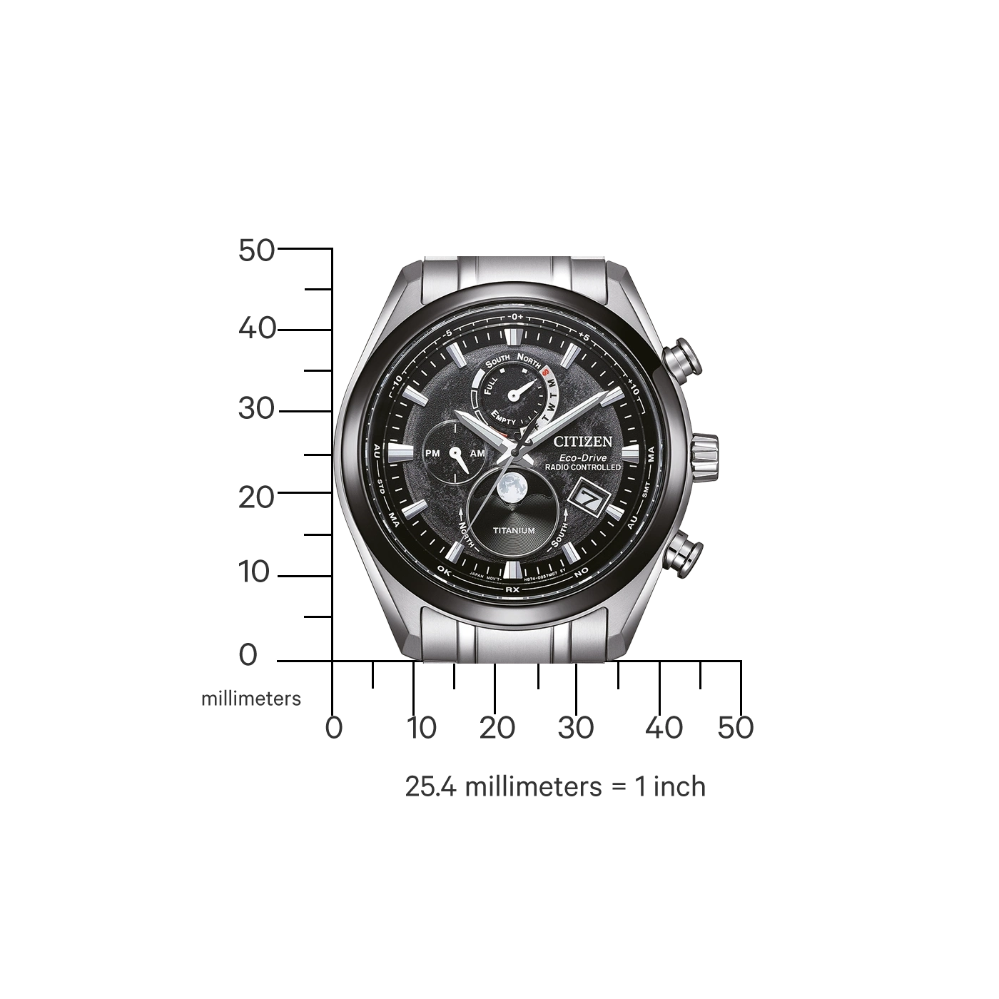 Citizen-Uhr mit Titan, funkgesteuert, Eco-Drive und mehreren Zifferblättern.