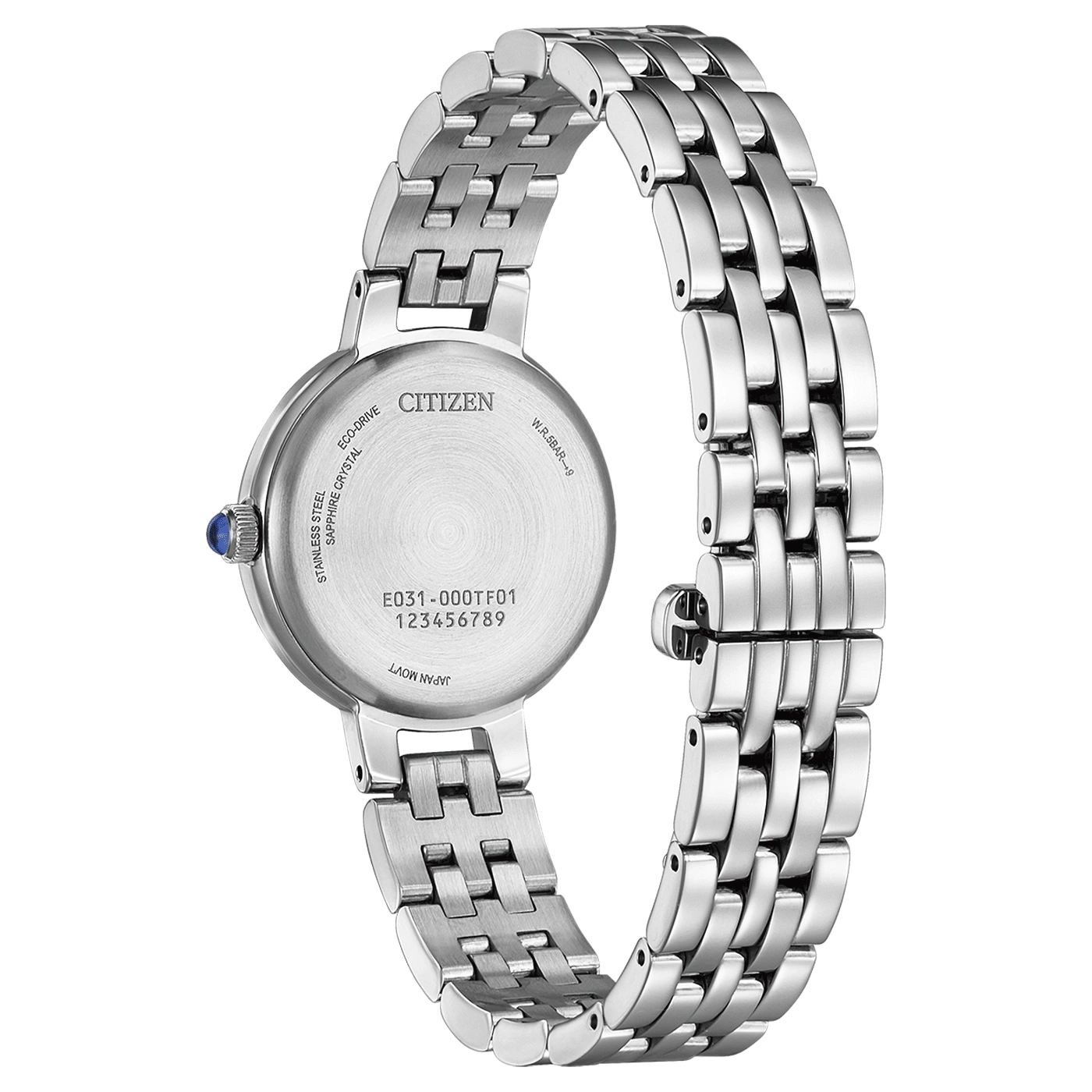 Citizen-Uhrenrückseite, Edelstahl, Saphirkristall, Eco-Drive, Japan Movt.