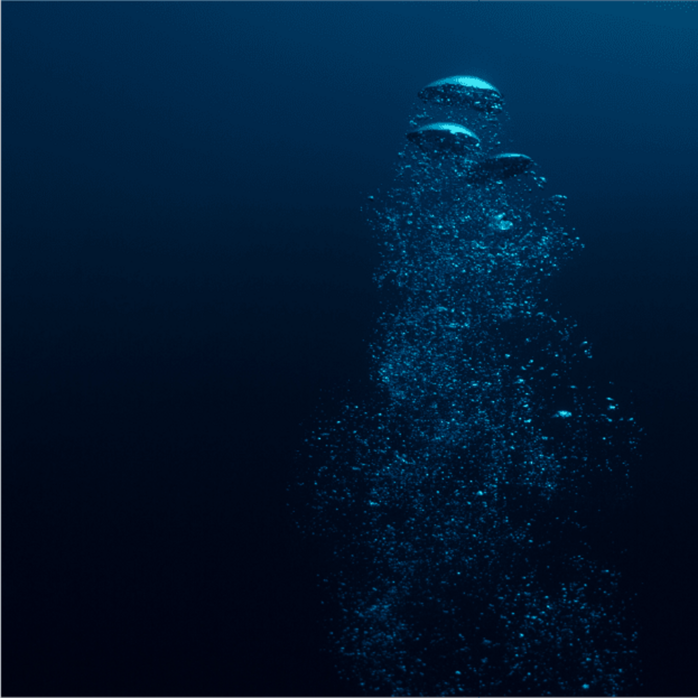 Blasen steigen in tiefblauem Wasser auf, Unterwasserszene, Ozean