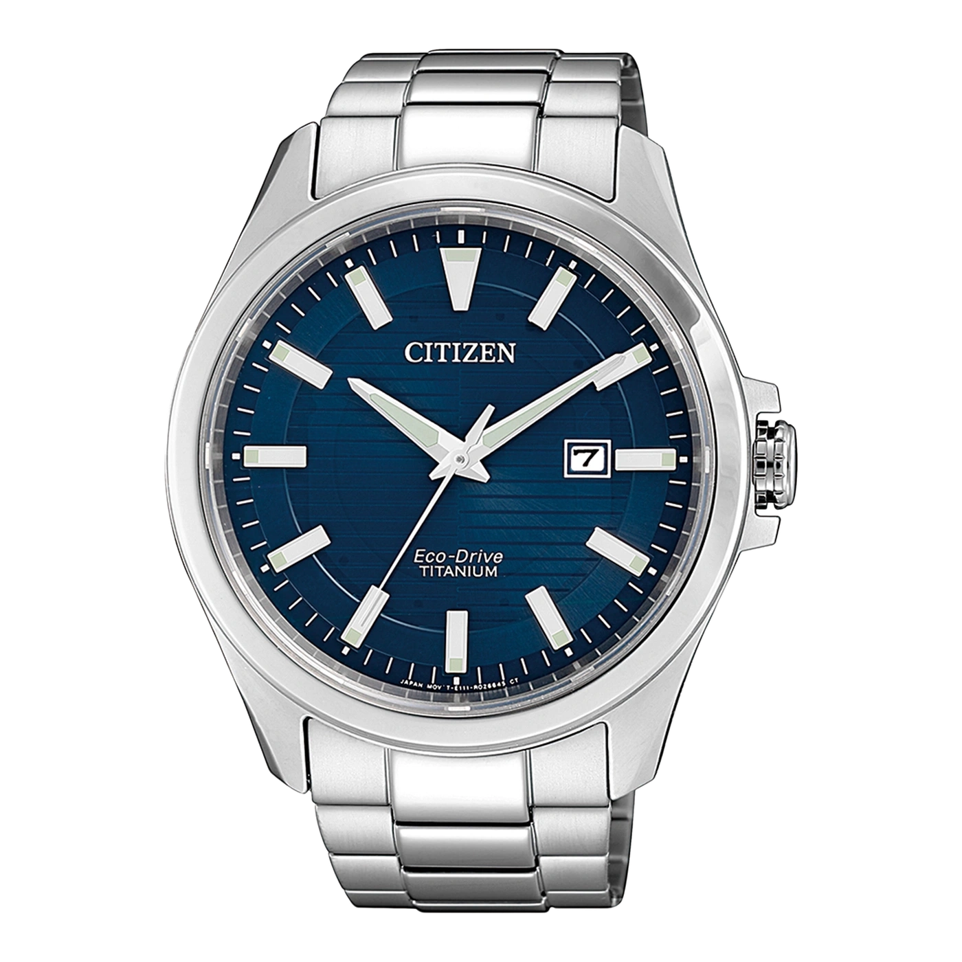 Citizen-Uhr mit blauem Zifferblatt und silbernem Armband, Eco-Drive Titanium