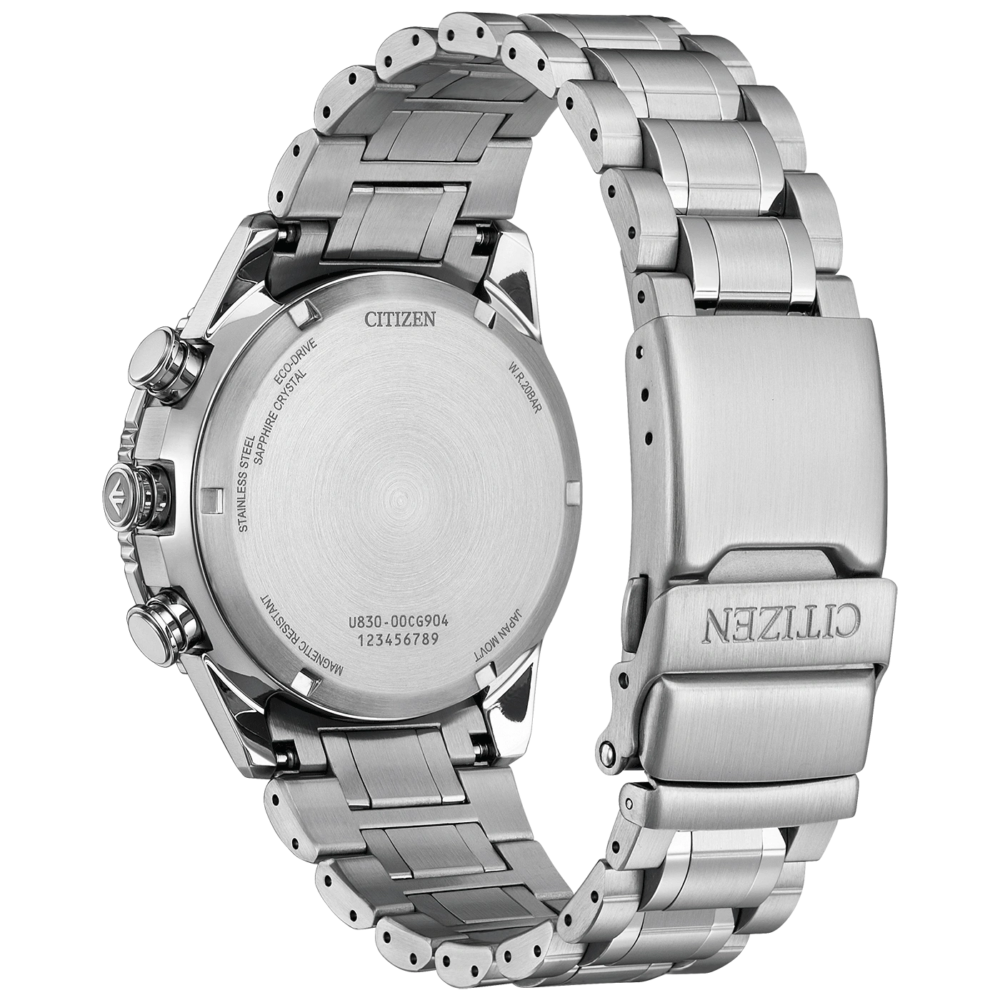 Citizen-Uhrrückseite, Edelstahl, Eco-Drive, wasserdicht, japanisches Uhrwerk.