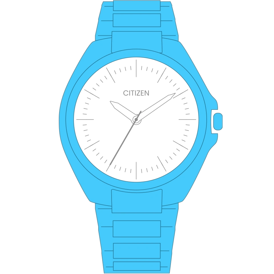 Citizen-Uhr mit schwarzem Zifferblatt und blauem Armband