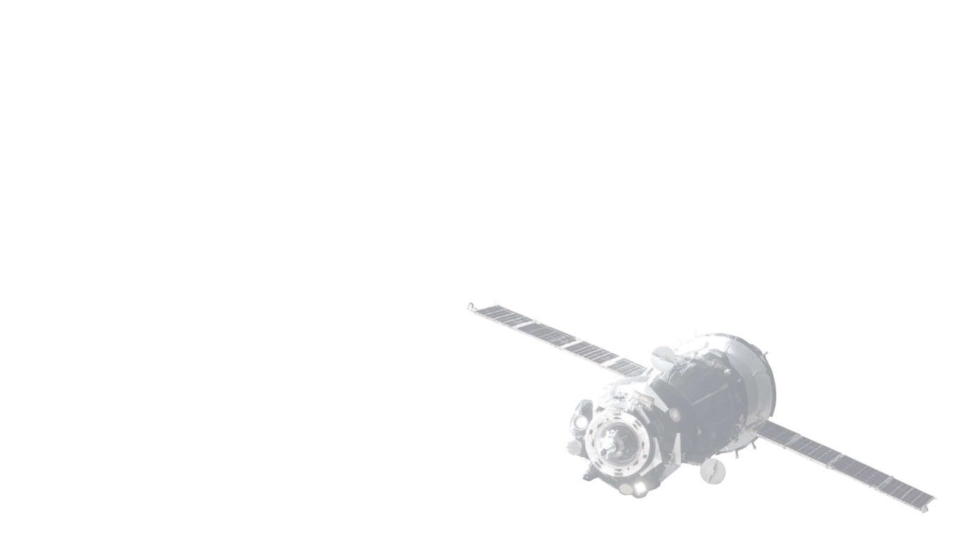 Eine Raumstation am Himmel mit Sonnenkollektoren und einem weißen Hintergrund.