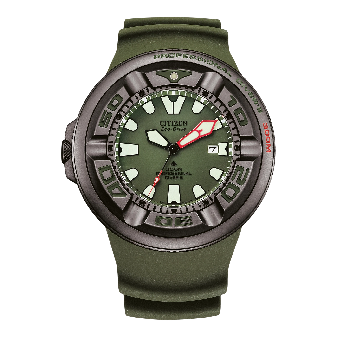 Citizen Eco-Drive Uhr, grünes Zifferblatt, schwarze Lünette, professioneller Taucher, 300M wasserdicht.