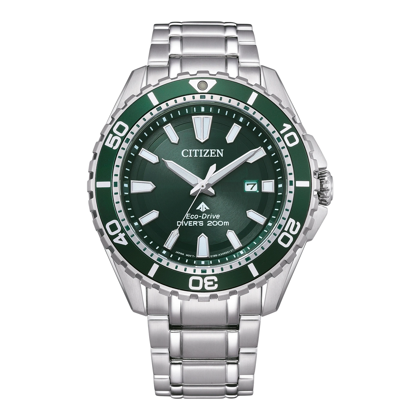 Citizen-Uhr mit grüner Lünette und Zifferblatt, Edelstahlarmband, Taucheruhr