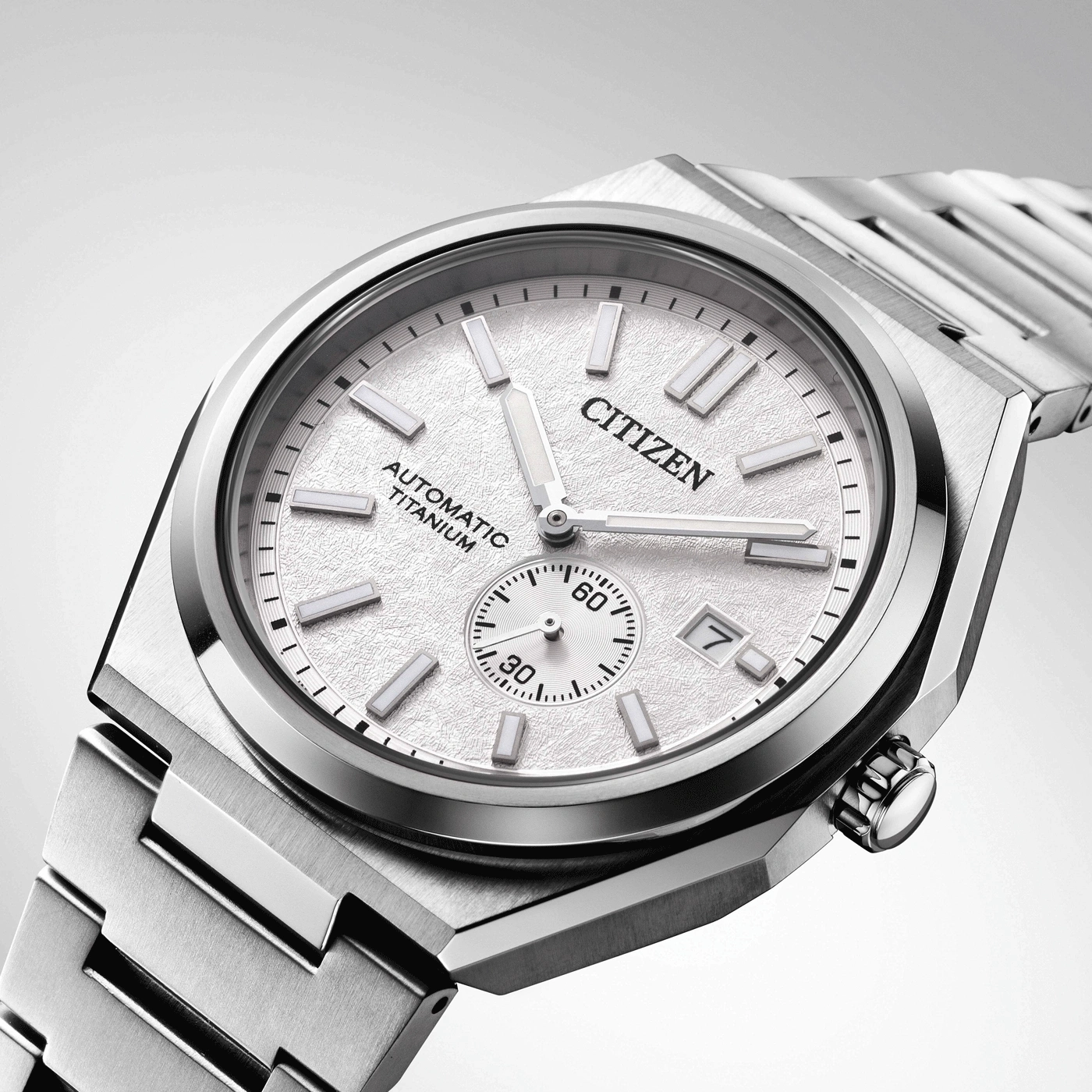Citizen-Uhr, silber, Automatik, Titan, mit Datumsanzeige und Hilfszifferblatt