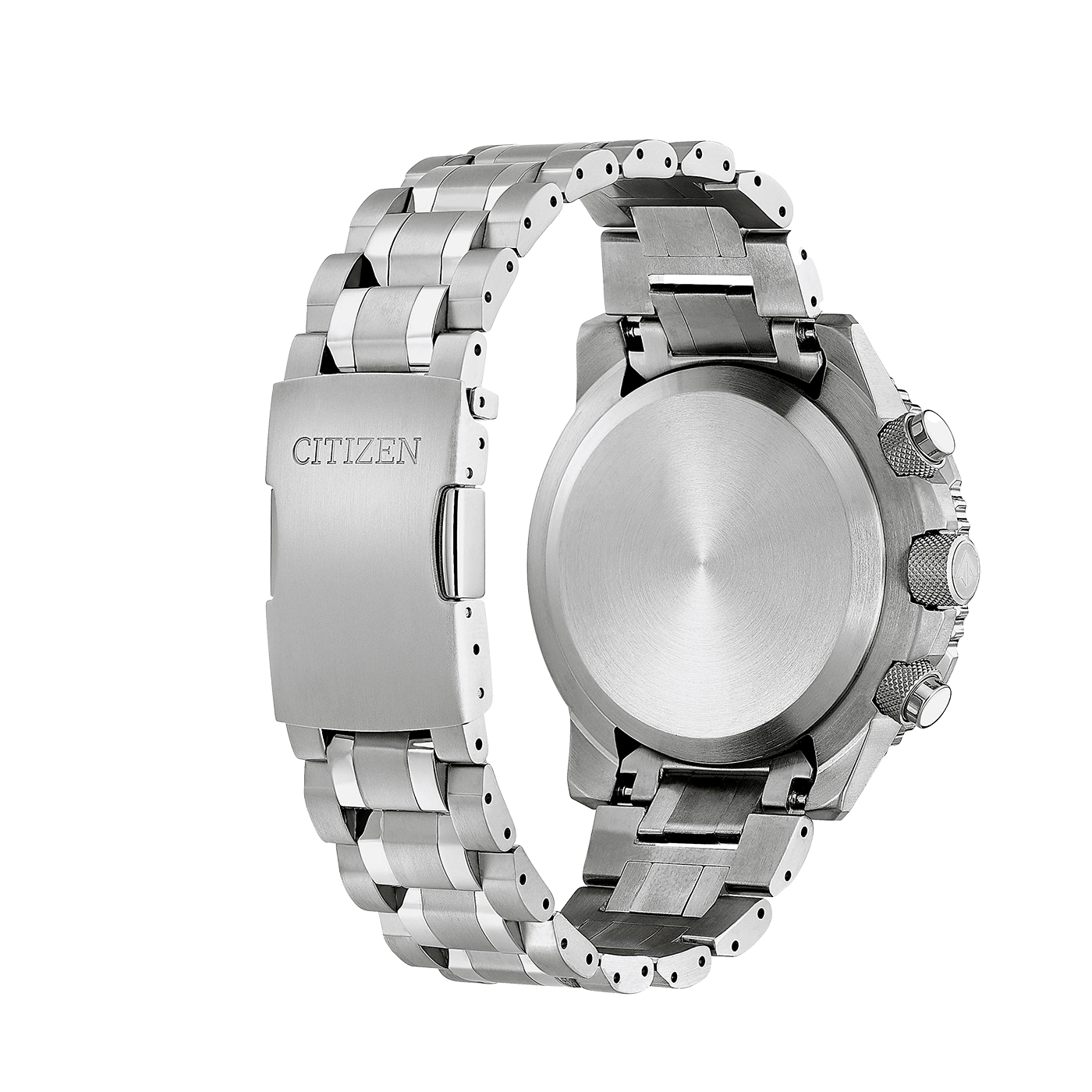 Citizen-Uhr, Edelstahl, Rückansicht, Verschluss, Armband, Silber, Nahaufnahme