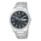 Citizen Eco-Drive Uhr mit schwarzem Zifferblatt und silbernem Armband.