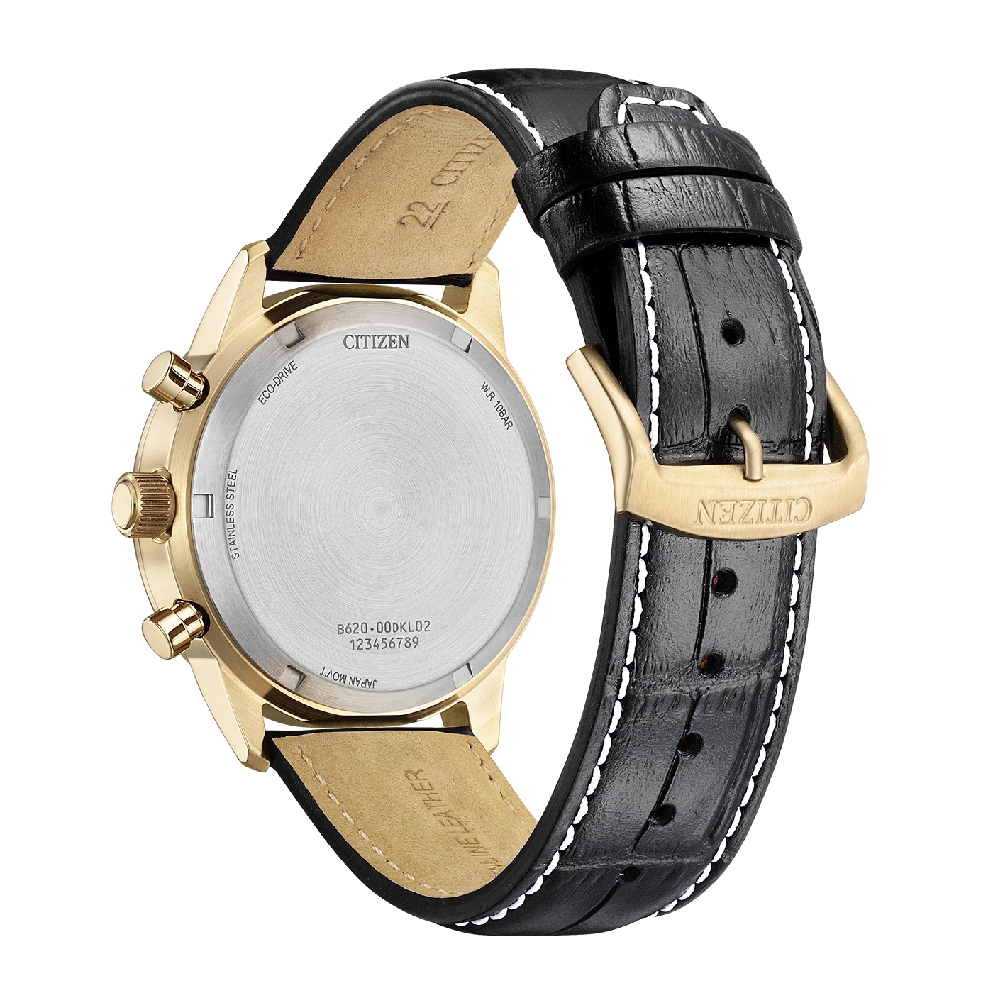 Citizen Uhr mit schwarzem Lederarmband und goldenem Gehäuse