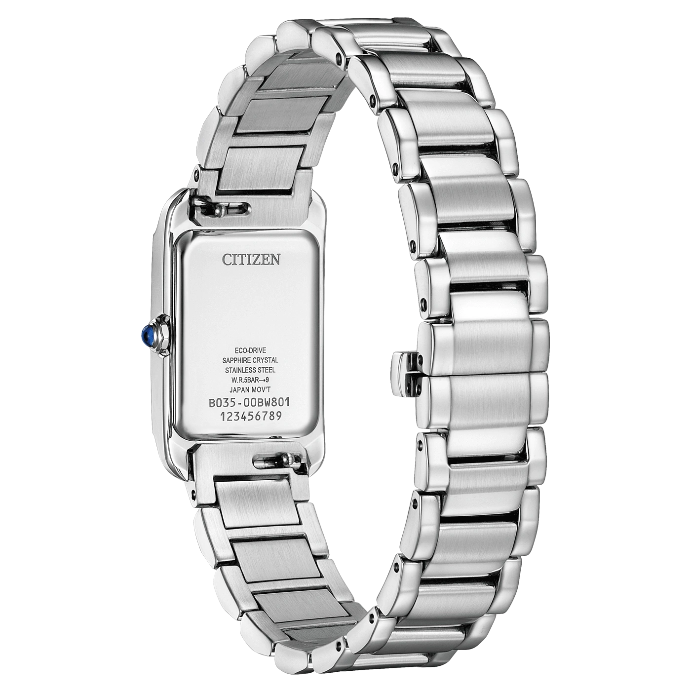 Citizen-Uhr, Edelstahl, Saphirglas, Eco-Drive, rechteckiges Design, elegant