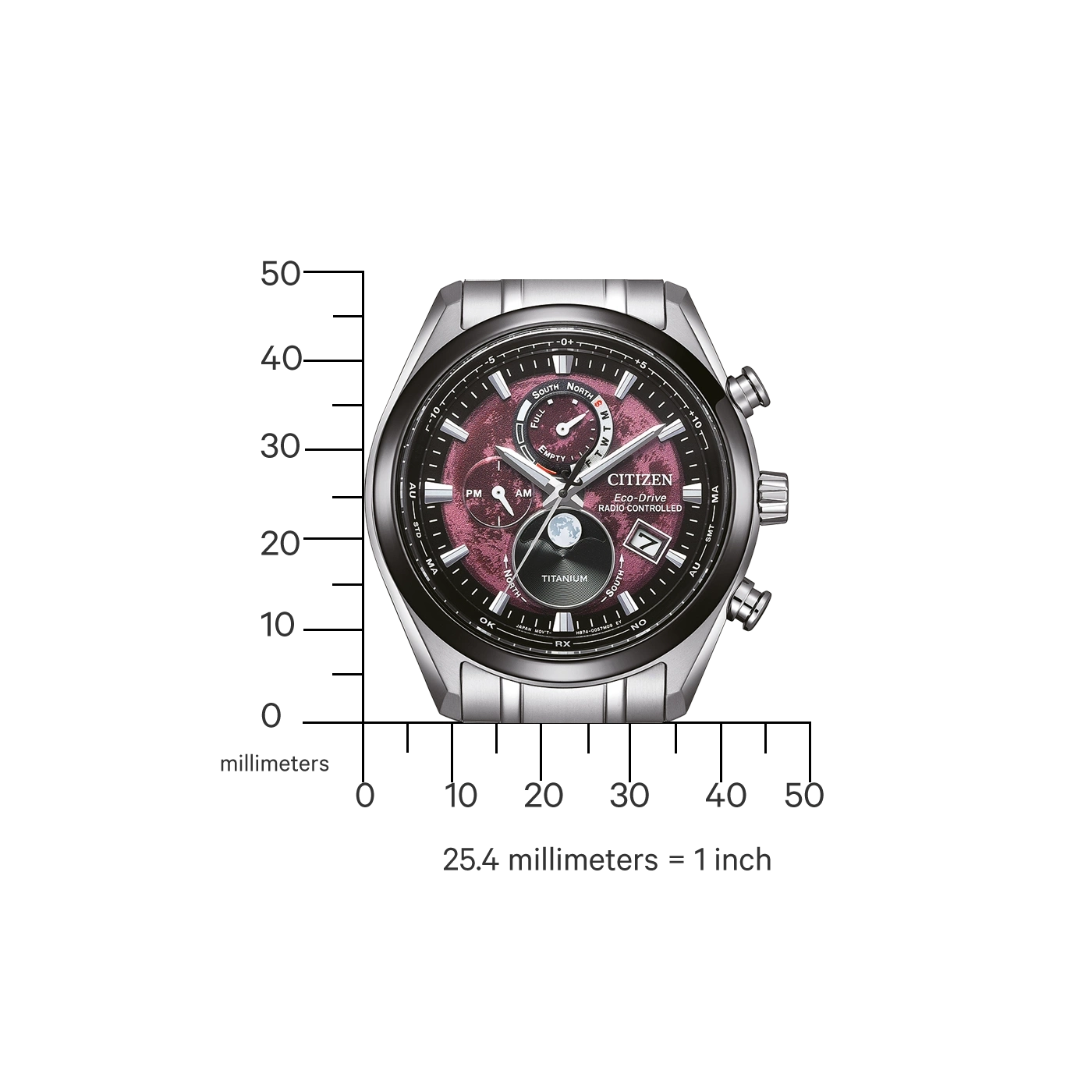 Citizen-Uhr mit Titan, funkgesteuert, Eco-Drive und Kalender.