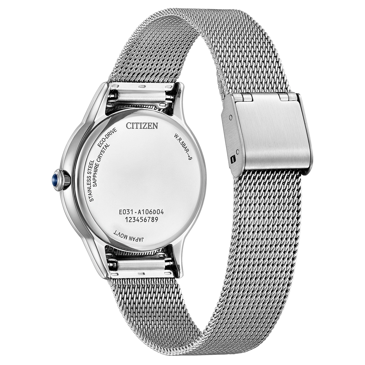 Citizen-Uhr, Edelstahl, Saphirglas, Eco-Drive, Mesh-Armband, silber