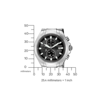 Citizen-Uhr mit schwarzem Zifferblatt und Titan Eco-Drive, Messung in Millimetern.