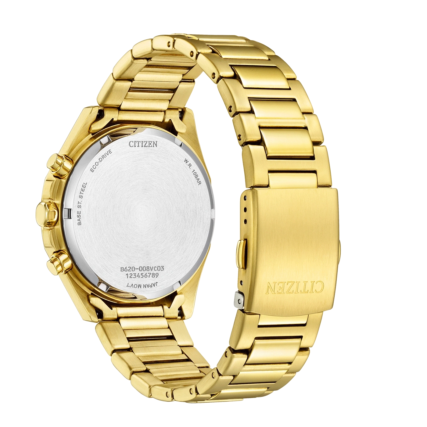 Citizen-Uhr, gold, Rückansicht, Eco-Drive, Edelstahl, japanisches Uhrwerk.