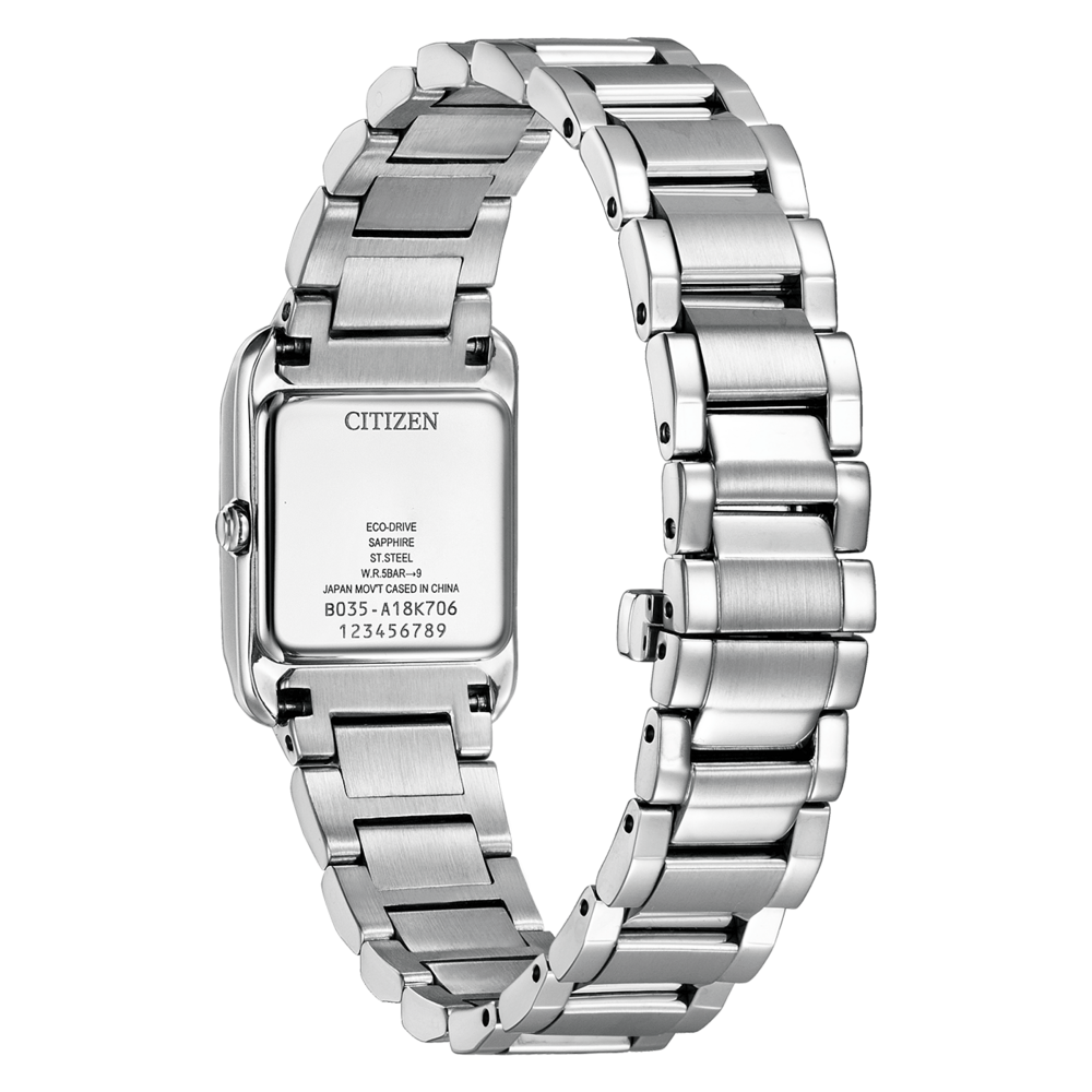 Citizen-Uhrrückseite, Edelstahl, Eco-Drive, Saphir, elegantes Design