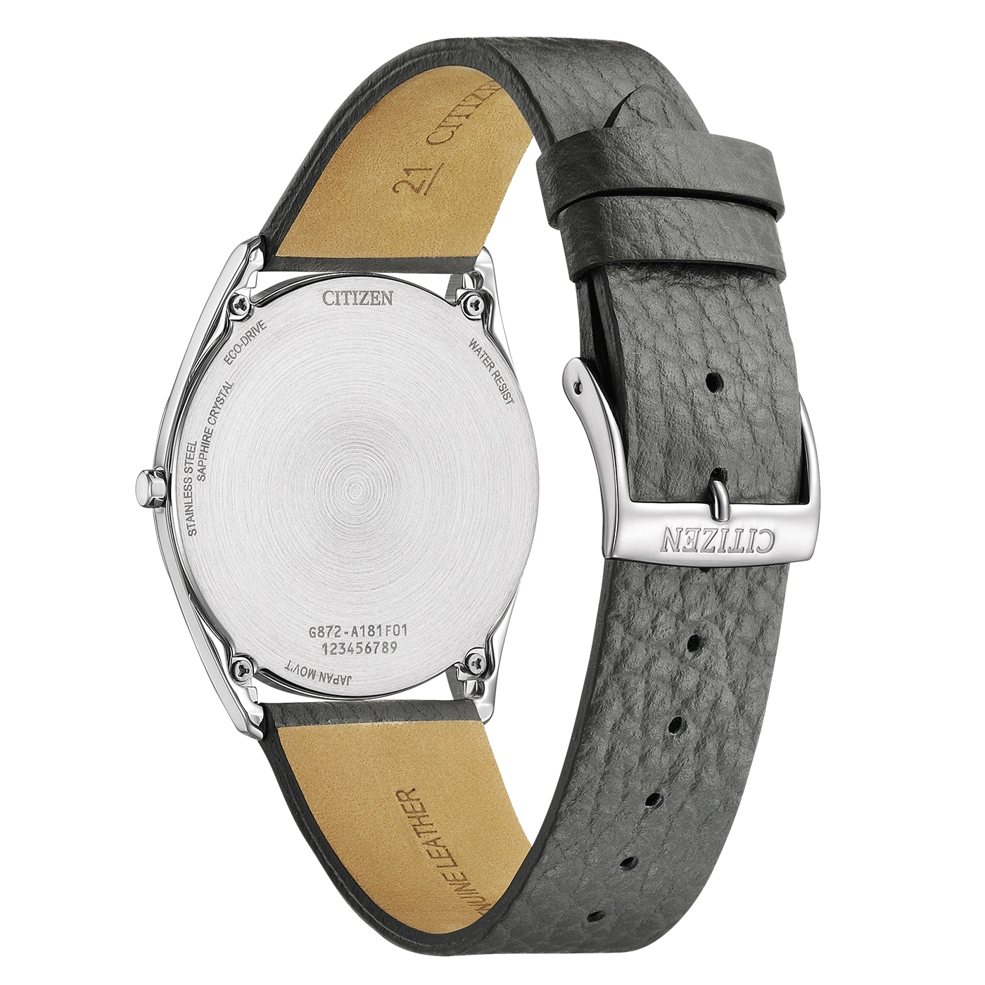 Citizen-Uhrrückseite, Edelstahl, Lederarmband, Eco-Drive, wasserdicht, Saphirkristall