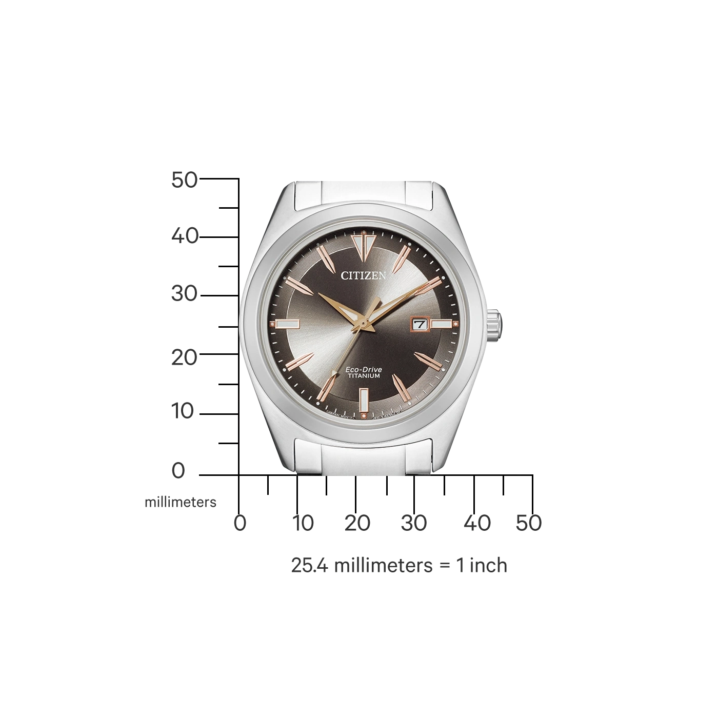Citizen-Uhr mit Titangehäuse, Eco-Drive und Datumsanzeige.
