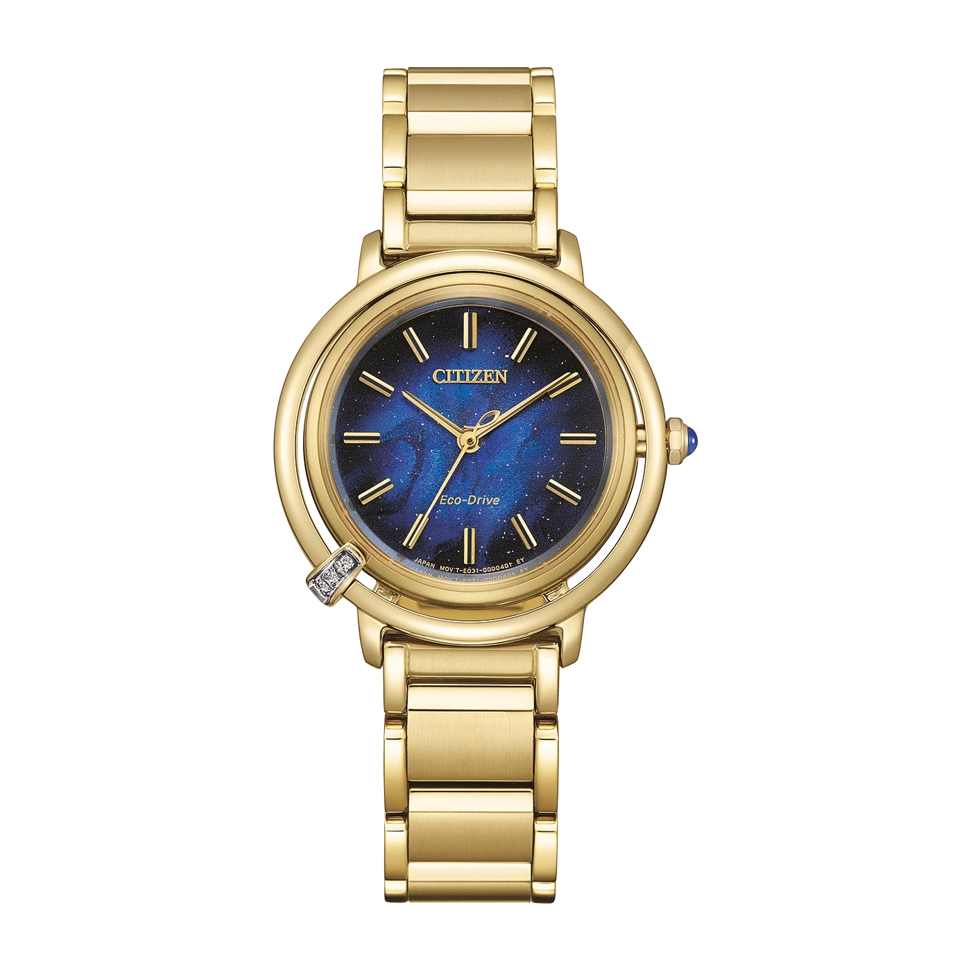 Goldene Citizen-Uhr mit blauem Sternenzifferblatt und goldenem Armband