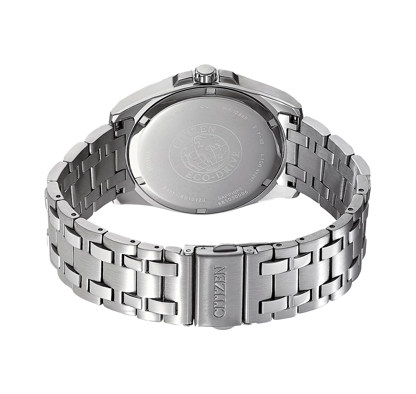 Citizen-Uhr, Rückseite, Edelstahl, Eco-Drive, Saphir, Japan-Uhrwerk, 10 bar