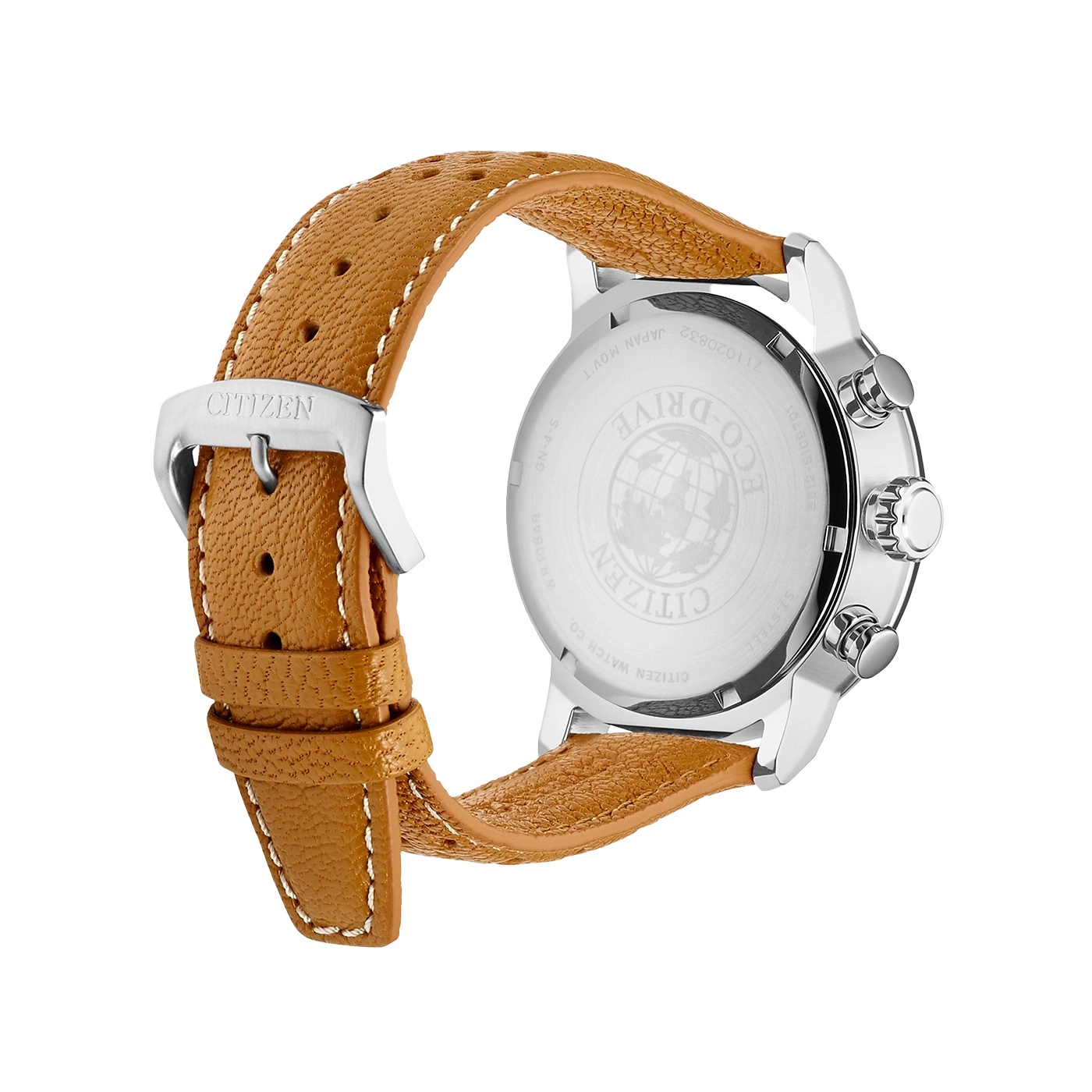 Citizen-Uhr mit braunem Lederarmband, Eco-Drive, Edelstahlgehäuse und japanischem Uhrwerk.