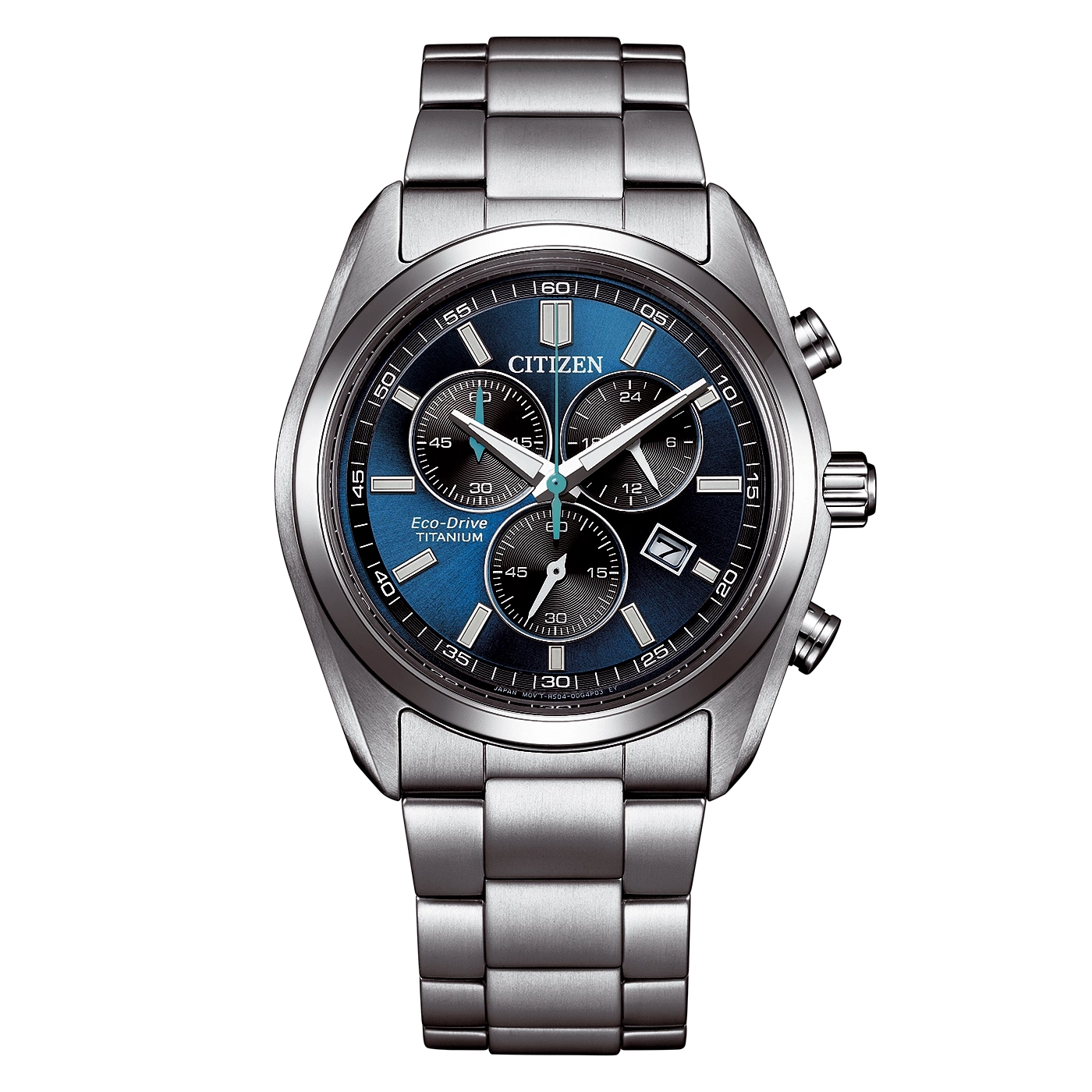 Eine metallische Citizen Eco-Drive Uhr mit blauem Zifferblatt.