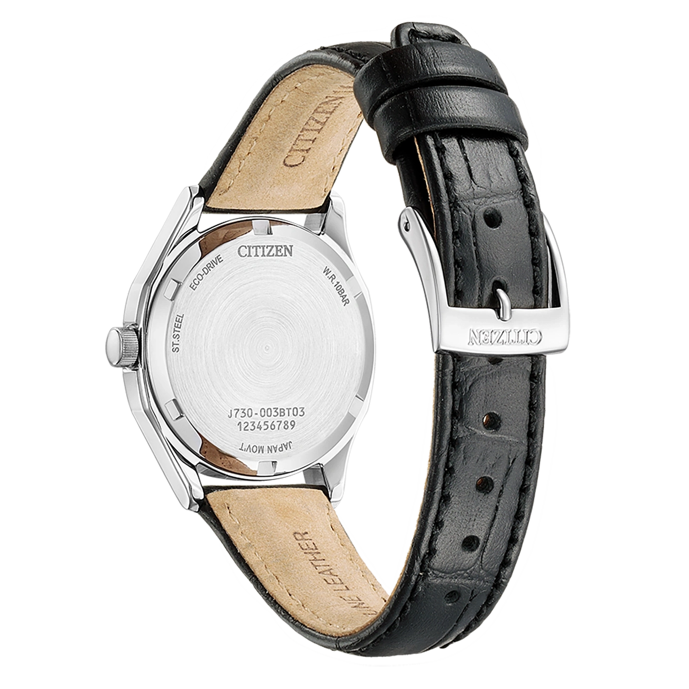 Citizen-Uhrrückseite mit Lederarmband, Eco-Drive, Edelstahl, W.R.10bar