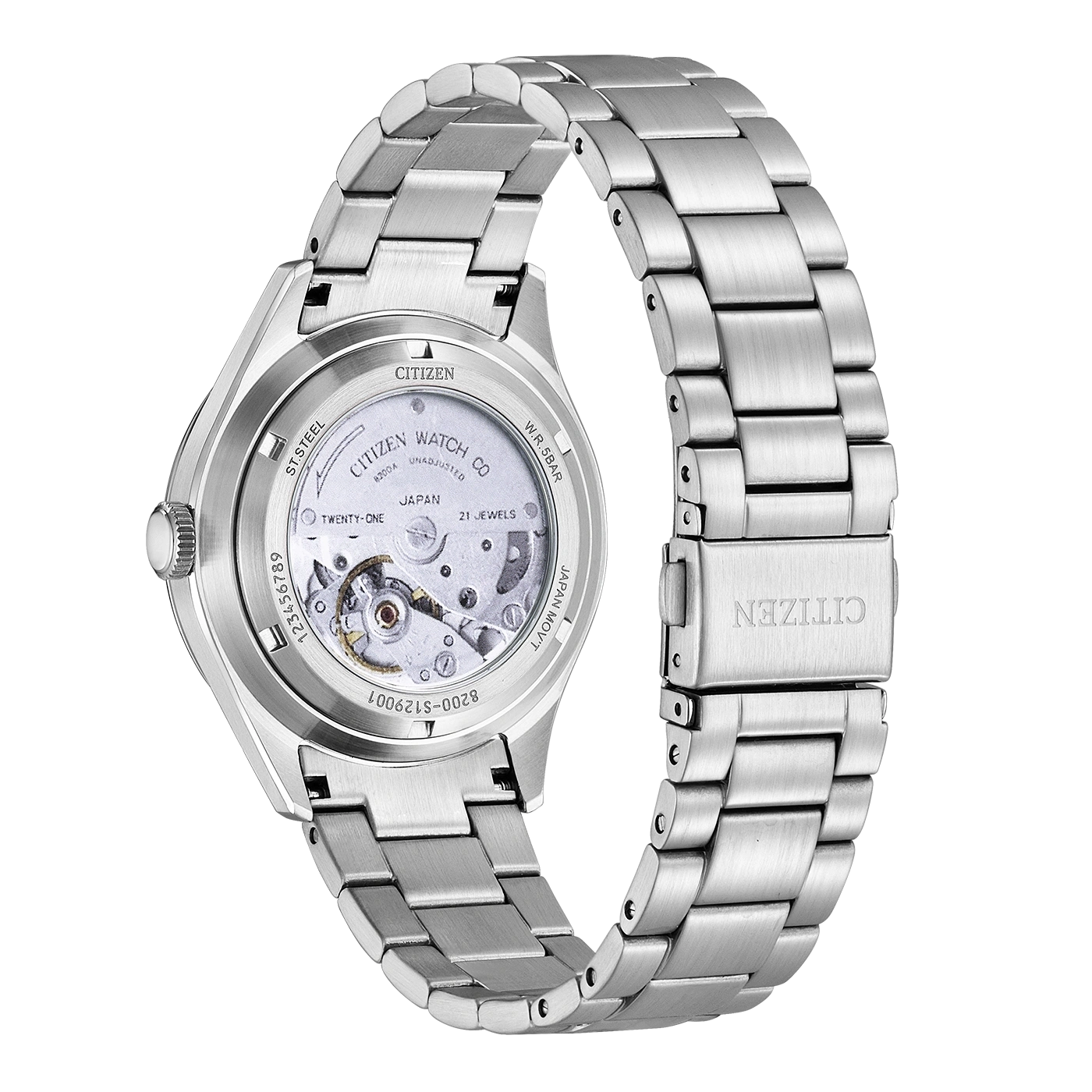 Citizen Uhr Rückseite mit sichtbarem Werk und Edelstahlband